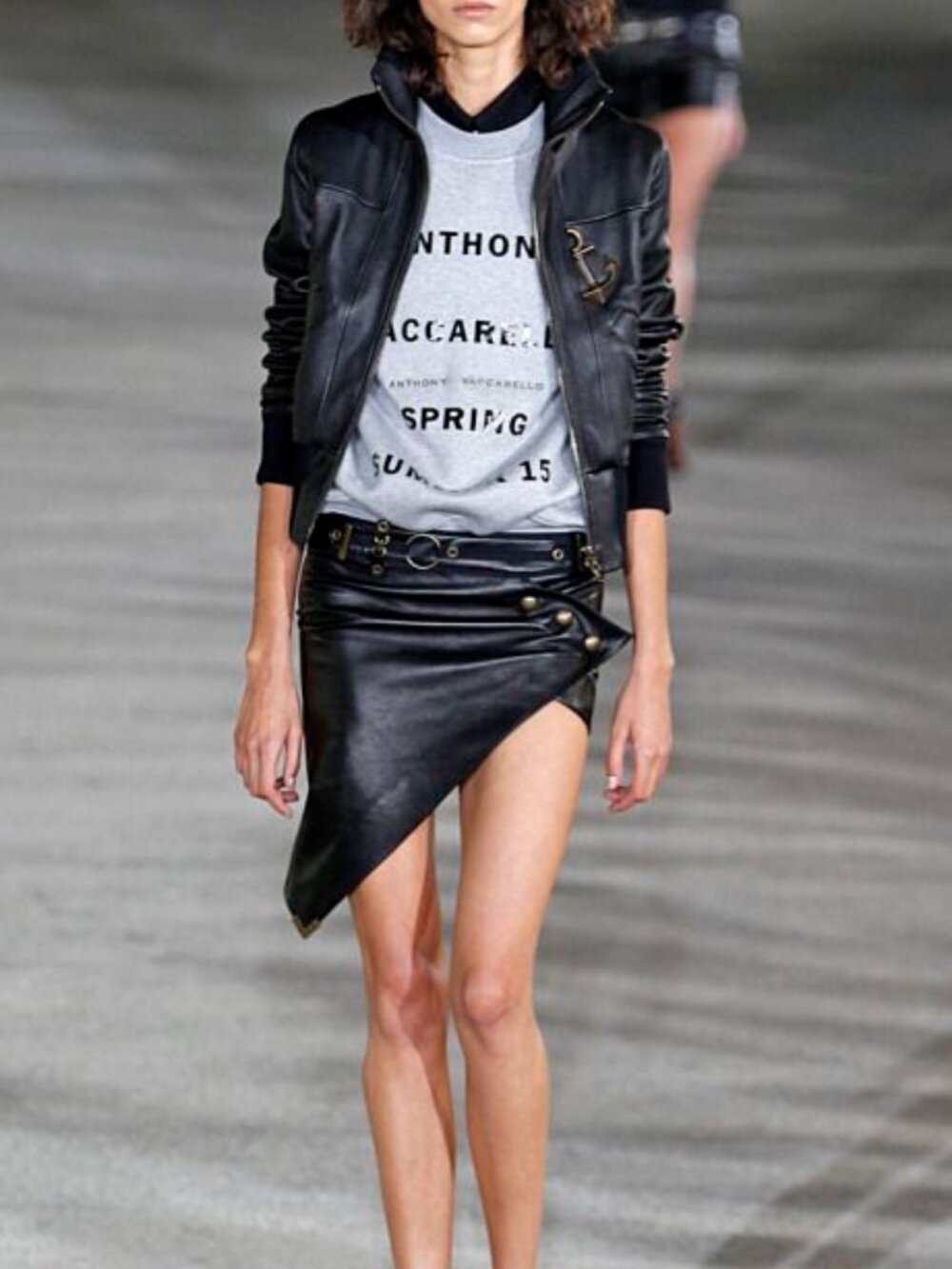 Anthony Vaccarello runway black asymmetic Leather mini skirt, size 38
